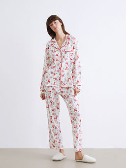 G?mlek Yaka Y?lba?? Temal? Kad?n Pijama Tak?m?