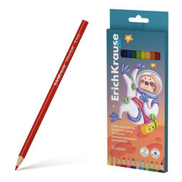 Цена за 10 шт. Цветные карандаши пластиковые ErichKrause Kids Space Animals трехгранные, грифель 3 мм, 12 цветов (в коробке с европодвесом 12 шт)