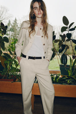 PANTAL?N RECTO TEJIDO R?STICO / Beige claro - Zara фото 3