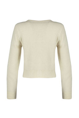 Ekru Crop Premium Iplik/Ozel Iplik Cep Detayl? Triko H?rka TWOAW24HI00051