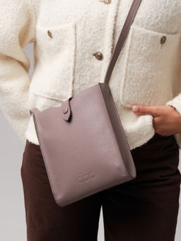 Кожаная сумка кросс-боди Leya DBR 30919 розово-серый