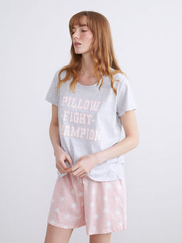 Y?ld?z Desenli Kad?n ?ortlu Pijama Tak?m?