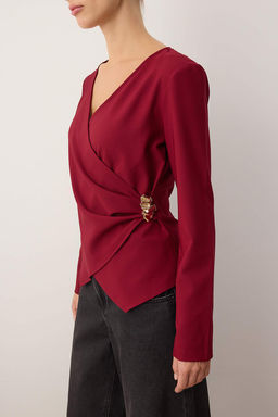 Bordo Kruvaze Toka Detayl? Dokuma Bluz TWOAW26BZ00142