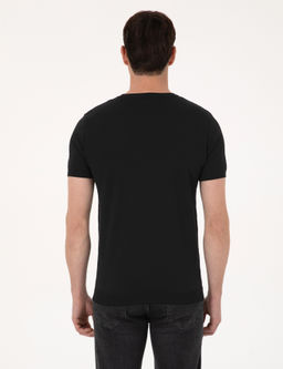 Siyah Slim Fit Bisiklet Yaka Triko T-shirt