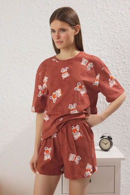 Trendyolmilla Pembe %100 Pamuklu Ay?c?kl? Sortlu Orme Pijama Tak?m? THMSS25PT00367  фото 2