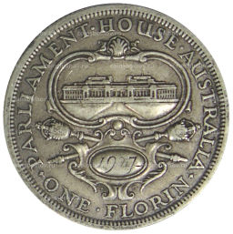 Монета 1 флорин 1927 года Австралия Открытие здания парламента в Канберре