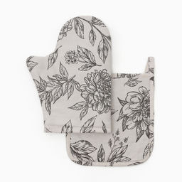 Набор кухонный Этель Black flowers: варежка-прихватка, прихватка, 100% хлопок, саржа 190 г/м?