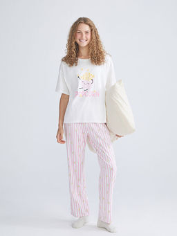 Bisiklet Yaka Bask?l? Kad?n Pijama Tak?m?