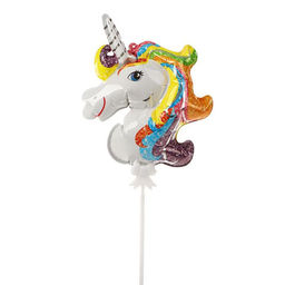 Цена за 5 шт. Шар-самодув 9" «Единорог», с палочкой, топпер