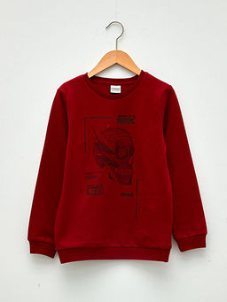 Bisiklet Yaka Bask?l? Uzun Kollu Erkek ?ocuk Sweatshirt