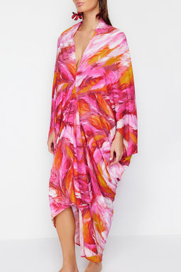 TRENDYOLMILLA Soyut Desenli Genis Kal?p Maxi Dokuma Buzgulu Plaj Elbisesi TBESS23EL00274 фото 4