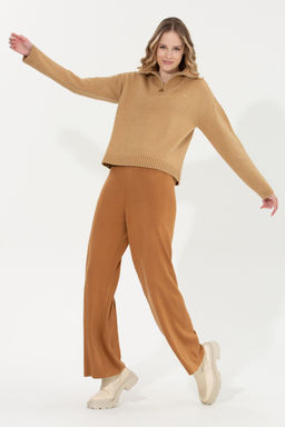 KadДn Camel Melanj Loose Fit Triko Pantolon