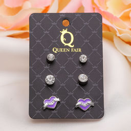 Пусеты 3 пары Сердце ангел, цвет МИКС - Queen fair фото 2