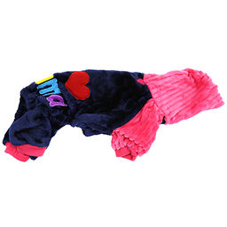 Пэт тойс (Pet toys) Одежда для собаки Комбинезон I Mama/Papa с капюшоном, с принтом, на кнопках, р-р L 38-42см, длина спинки 30см/обхват груди 42см/обхват шеи 32см, цвет-синий с розовым, плюш (100% полиэстер) (Китай) - Домашняя мода фото 2