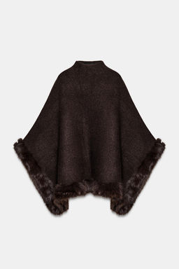 FAUX FUR KNIT PONCHO CAPE - Zara фото 3