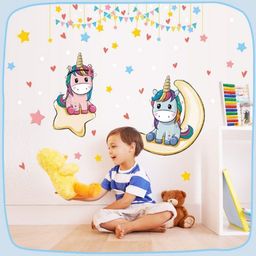 Наклейка многоразовая интерьерная ЕДИНОРОЖКИ НА ЛУНЕ - Home фото 3