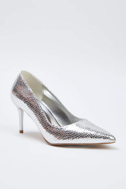 Gumus Kroko Desenli Sivri Burun Ince Topuklu Kad?n Klasik Topuklu Ayakkab? TAKAW26TO00013 - Trendyolmilla фото 2