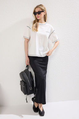 TRENDYOLMILLA Yesil %100 Pamuk Karyoka Dikisli ve Bask?l? Relaxed/Genis Rahat Kesim Orme T-Shirt TWOSS21TS0656  фото 2