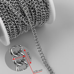 Цепочка для сумки, железная, 4.35×5.8 мм, 10±0.5 м, цвет серебряный