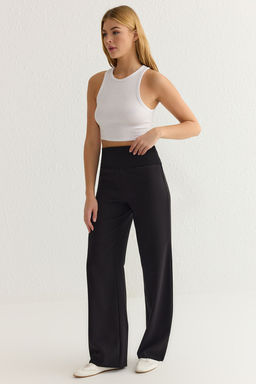 TRENDYOLMILLA Siyah Beli Esnek Lastikli Wide Leg/Genis Paca Dokuma Pantolon TWOSS25PL00019 фото 3