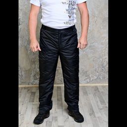 Утепленные синтепоном мужские брюки на поясе- молния, цвет- черный