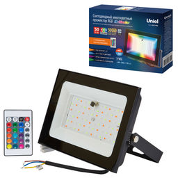 ULF-F60-50W/RGB IP65 200-240В BLACK N1 Прожектор светодиодный. Мультиколор. Пульт ДУ (в/к). Корпус черный. TM Uniel