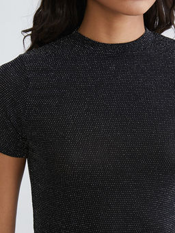 Dik Yaka Parlak G?r?n?ml? Kad?n Body