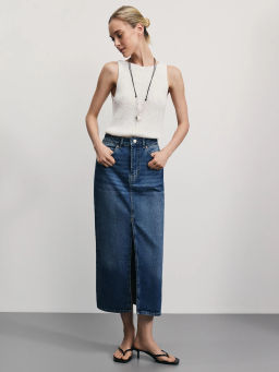 Джинсовая юбка миди с разрезом спереди / Zarina