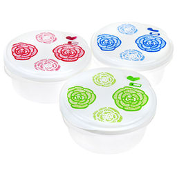 Контейнер пластмассовый Розы 0,9л - д15см h6,5см, набор 3шт, с пароотводом, для хранения в холодильнике, цвета микс (Китай) - Домашняя мода фото 3