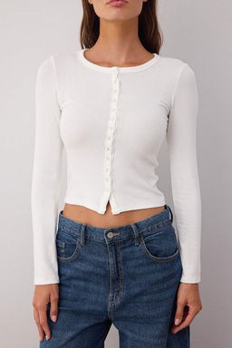 Ekru Onu Full C?tc?tl? Fitted/Vucuda Oturan Orme Bluz TWOAW26BZ00193