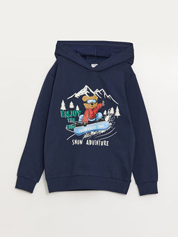 Bask?l? Uzun Kollu Erkek ?ocuk Hoodie