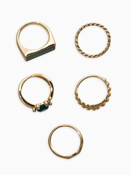 Набор колец 5 шт "Новый стиль" натурель, размер МИКС, цвет изумрудный в золоте