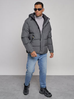 Куртка спортивная болоньевая мужская зимняя с капюшоном серого цвета 3111Sr - Wonderrman фото 10