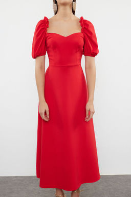 K?rm?z? A-Kesim Balon Kol Detayl? Dokuma S?k Abiye Elbise TPRSS24EL00195 - Trendyolmilla фото 3