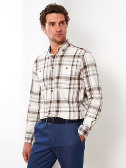 Regular Fit Uzun Kollu Ekose Gabardin Erkek G?mlek