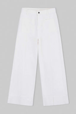 Beyaz Cep Detayl? Yuksek Bel %100 Pamuk Wide Leg Jeans TWOSS26JE00162
