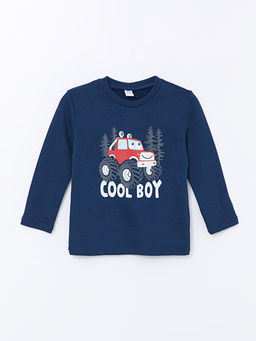 Bisiklet Yaka Bask?l? Uzun Kollu Erkek Bebek Ti??rt