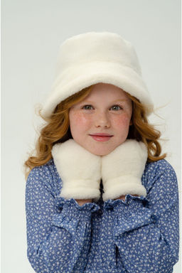 Варежки детские меховые ваниль - Woollamb фото 5