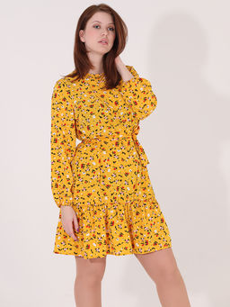 Платье желтое с цветочным принтом до колена - Almond фото 3