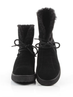 04-PAL271-1Z BLACK Ботинки зимние женские (натуральная замша, 100% шерсть, натуральный мех)