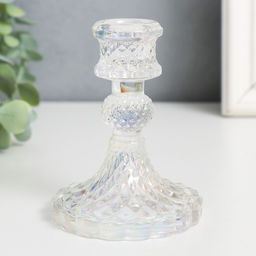 Стеклянный подсвечник на 1 свечу «Женева», d=2.2 см, прозрачный, голография, 10.5×7.7×7.7 см