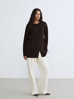 Bisiklet Yaka Ba?lama Detayl? Kad?n Triko Tunik