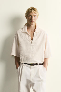 CAMISA POLO RELAXED FIT JACQUARD / Beige claro - Zara фото 2