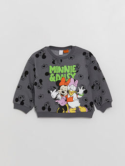 Bisiklet Yaka Uzun Kollu Minnie Mouse Bask?l? K?z Bebek Sweatshirt