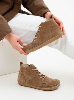 Босоногие ботинки 210.NATAbr.Серо-коричневая замша/Мех