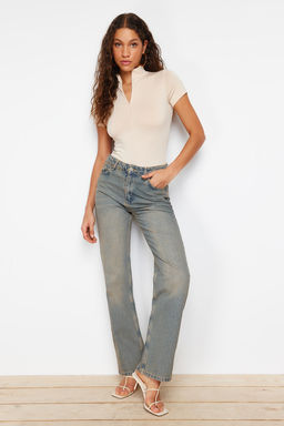 Tas Fermuarl? Dik Yaka Fermuarl? K?sa Kollu Esnek C?tc?tl? Orme Body TWOAW21BD0009