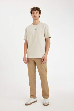 Футболка из плотной ткани с короткими рукавами и круглым вырезом обычного кроя с принтом - Defacto фото 2