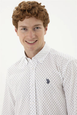 Мужская бежевая белая рубашка с принтом - U.s. polo assn фото 2