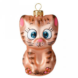 Елочная игрушка фигурка стеклянная Киса-2 6,3х5,4х10,5см, ручная художественная роспись, подарочная упаковка (Россия)