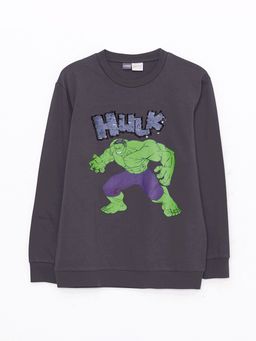 Bisiklet Yaka Hulk Bask?l? ?ift Y?nl? Payetli Uzun Kollu Erkek ?ocuk Sweatshirt